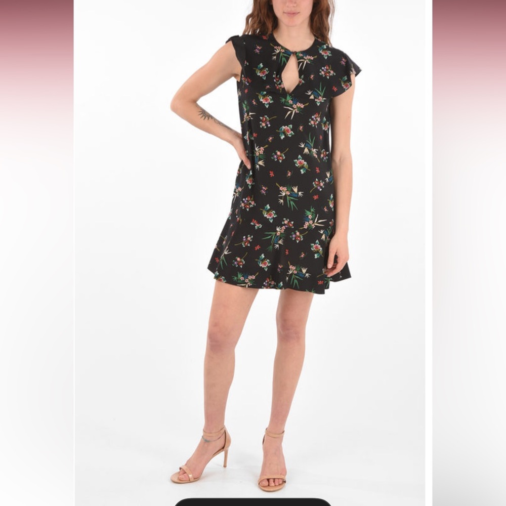 RED VALENTINO CAPE-SLEEVED Black Floral Bouquet Dress Silk Dress - Picture 2 of 10